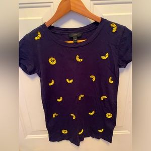 J Crew T- Shirt - Navy With Lemon Beaded Design - Women's XXS